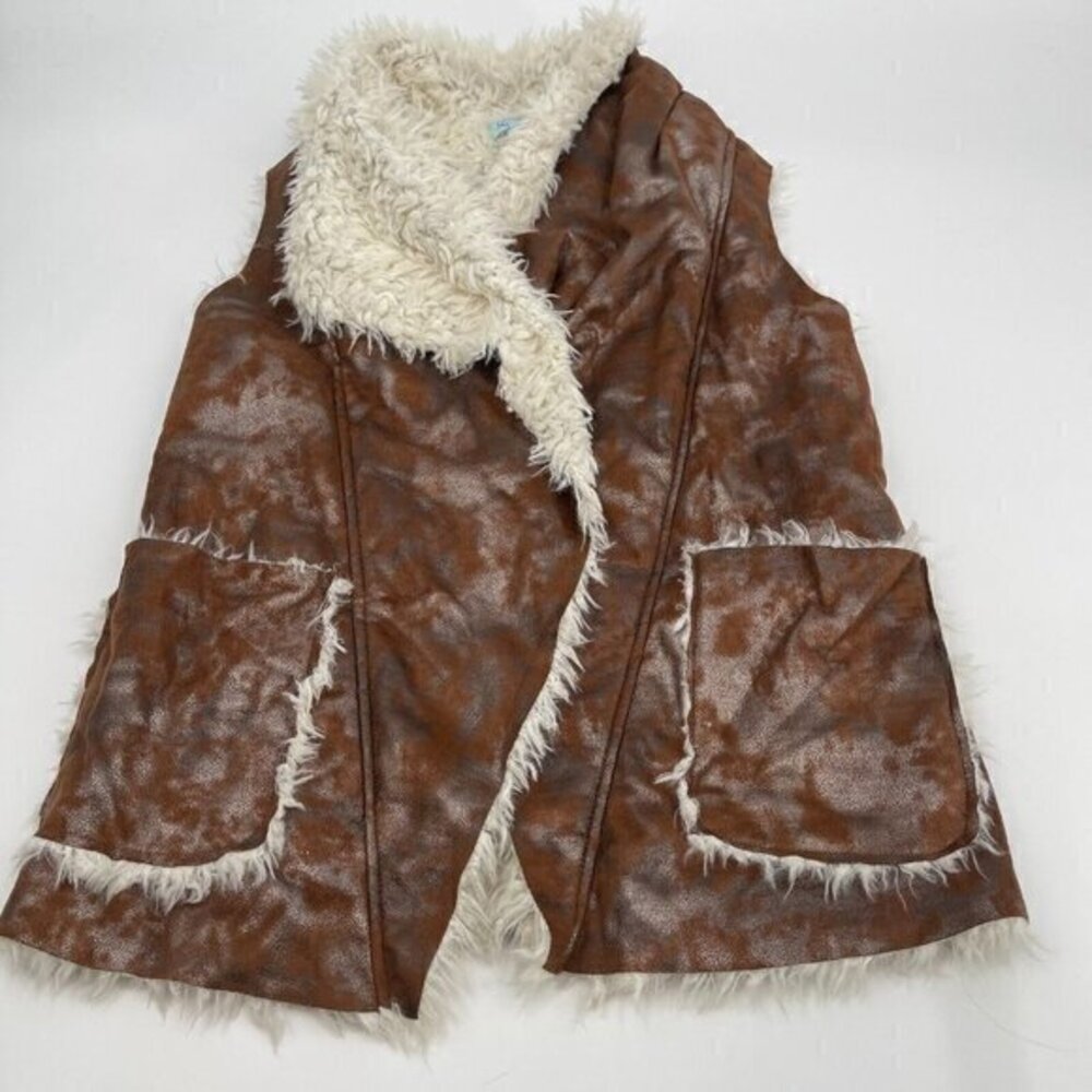 She + Sky Womens Vest Small Shearling Brown Silver Sparkle Ladies Casual Knit